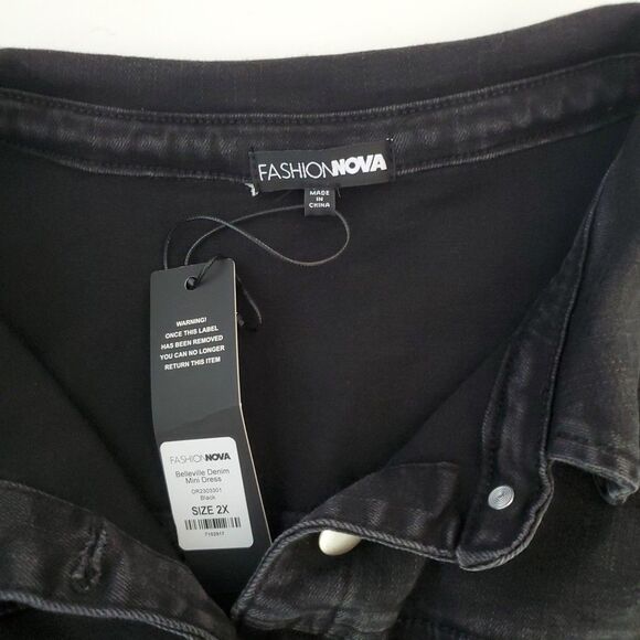 Fashion Nova Black Distressed Denim Long Sleeve Romper Mini Dress Womens 2XL - Picture 7 of 8